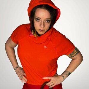 Lacoste Red Short Sleeve Hoodie Logo Sweatshirt Size 38 Small